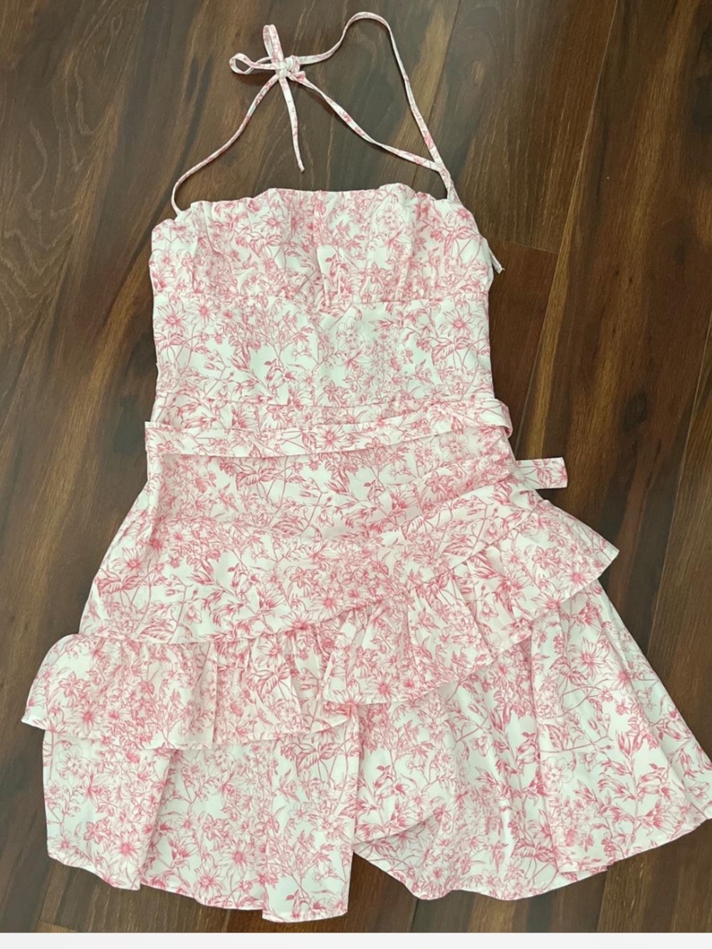 Pink Floral Halter Neck Women Dress
